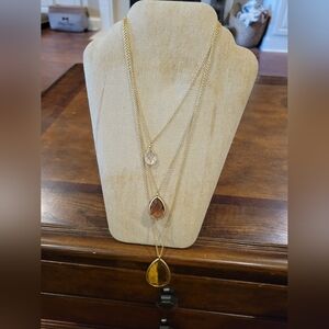 Gold Layered Necklace with Teardrop Pendants